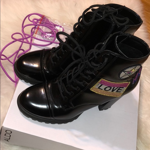 Aldo Shoes - Black patchwork Combat boot with changing laces
